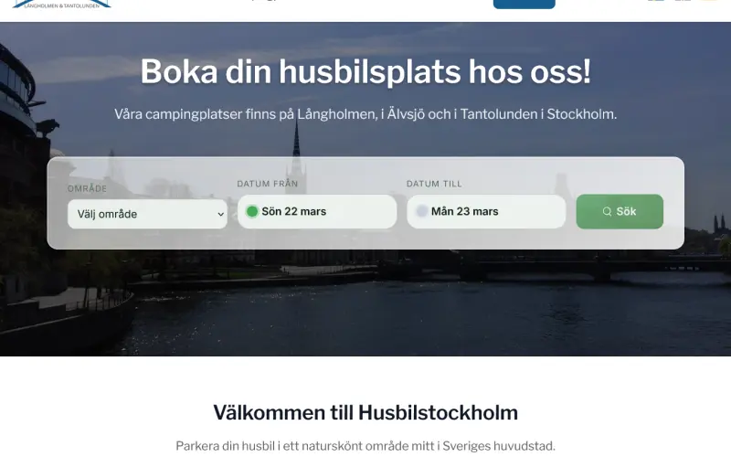 Husbilstockholm — bokningssajt för tre campingplatser i Stockholm